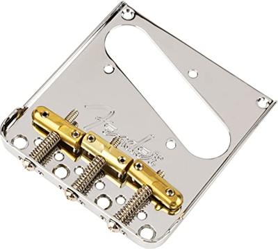 Fender 3-Saddle Top-Load / String-Through Tele Bridge gitaarbrug met gecompenseerde messing Bullet brugzadels