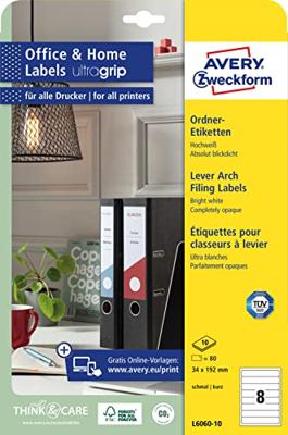 Avery-Zweckform Ordneretiketten L6060-10 34 x 192 mm Papier Wit Permanent hechtend 80 stuk(s) Avery-Zweckform Ordneretiketten L6060-10 34 x 192 mm Papier Wit Permanent hechtend 80 stuk(s)