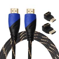 1.8m HDMI 1.4 Version 1080P Woven Net Line Blue Black Head HDMI Male to HDMI Male Audio Video Connector Adapter Cable with 2 Bending HDMI Adapter Set - thumbnail