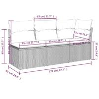 Tuinbank 3-zits met kussens poly rattan grijs - thumbnail