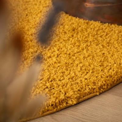 Tapeso Ovaal hoogpolig vloerkleed shaggy Trend effen - okergeel -