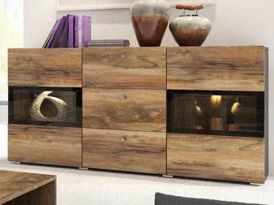 Commode BABEL 2 deuren en 3 lades walnoot/grijs eik