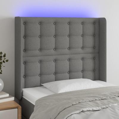 Hoofdbord LED 83x16x118/128 cm stof donkergrijs
