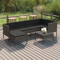7-delige Loungeset met kussens poly rattan grijs - thumbnail