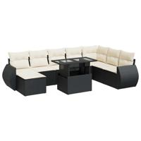 9-delige Loungeset met kussens poly rattan zwart - thumbnail