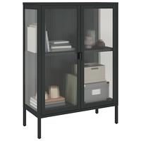 Dressoir 75x35x105 cm glas en staal zwart - thumbnail