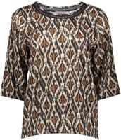 Geisha top met contrastbies bruin/oranje - thumbnail