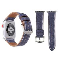 Voor Apple Watch serie 3 & 2 & 1 42mm eenvoudige manier lederen Cowboy patroon horloge band (donkerblauw) - thumbnail