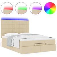 Ottoman bed met matras en LED's 140x200cm stof crèmekleurig - thumbnail