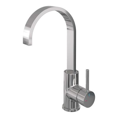 Wastafelmengkraan Brauer Chrome Edition Coldstart Opbouw Hoog Plat Gebogen Ronde Hendel Chroom Wastafelmengkraan Brauer Chrome Edition Coldstart Opbouw Hoog Plat Gebogen Ronde Hendel Chroom
