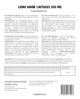Cupplement Lions Mane Supplements 60Capsules
