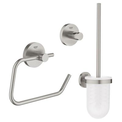 GROHE Essentials Toilet accessoireset 3-delig met toiletborstelhouder, handdoekhaak en toiletrolhouder zonder klep super steel sw97640/sw97648/sw97650/ GROHE Essentials Toilet accessoireset 3-delig met toiletborstelhouder, handdoekhaak en toiletrolhouder zonder klep super steel sw97640/sw97648/sw97650/