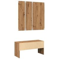 Halmeubelset bewerkt hout artisanaal eikenkleur - thumbnail
