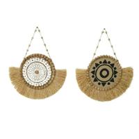 Wanddecoratie DKD Home Decor 52 x 3,2 x 66 cm Natuurlijk Zwart Wit Franjes (2 Stuks) - thumbnail