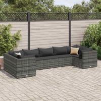 6-delige Loungeset met kussens poly rattan grijs - thumbnail
