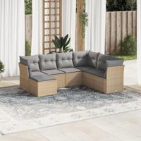 7-delige Loungeset met kussens poly rattan beige - thumbnail