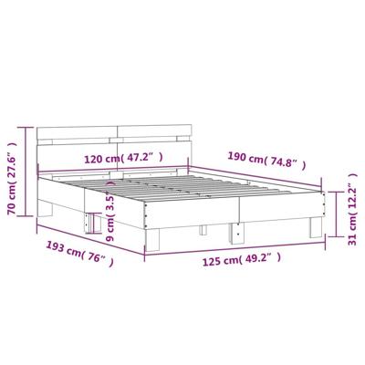 Bedframe met hoofdeinde en LED bruin eikenkleur 120x190 cm