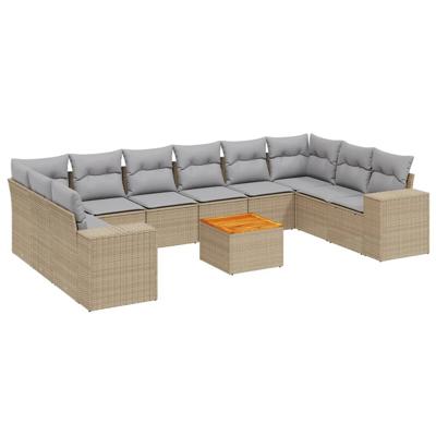 11-delige Tuinset met kussens poly rattan beige - thumbnail