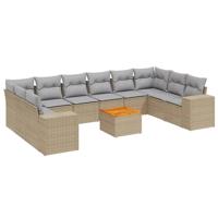 11-delige Tuinset met kussens poly rattan beige - thumbnail