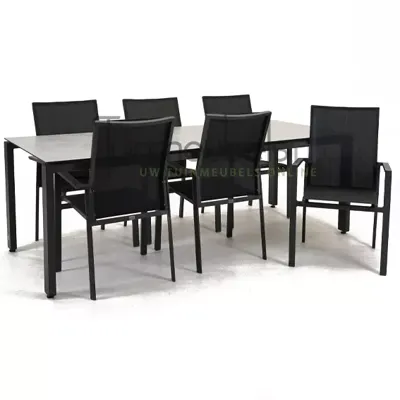 Tuinstoel Delia zwart hoge rug met GOA HPL 220 cm licht grijs Tuinstoel Delia zwart hoge rug met GOA HPL 220 cm licht grijs