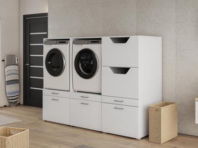 Kast WASHING 2 machines naast elkaar met kast voor wasgoed wit