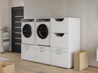 Kast WASHING 2 machines naast elkaar met kast voor wasgoed wit - thumbnail