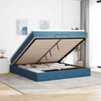 Ottoman bed met matras 160x200cm fluweel donkerblauw - thumbnail