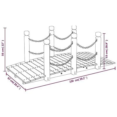 VidaXL Tuinbrug met kettingrails 150x67x56 cm massief vurenhout