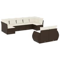 9-delige Loungeset met kussens poly rattan bruin - thumbnail