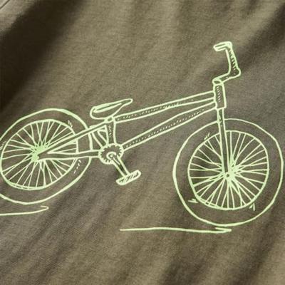 Kindershirt met lange mouwen fietsprint 104 kakikleurig