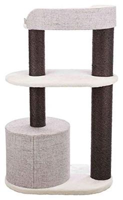 TRIXIE Cara 125,7 cm kattentoren, sisal-krabpalen, kattenboom met appartement, plateau, afneembaar kussen, grijs