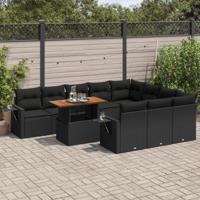 11-delige Loungeset met kussens poly rattan zwart - thumbnail
