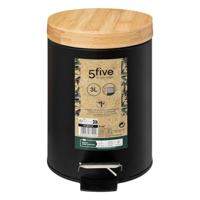 Afvalemmer 5five Simply Smart Natureo Bamboe 3 L Wit Zwart (3 L) - thumbnail