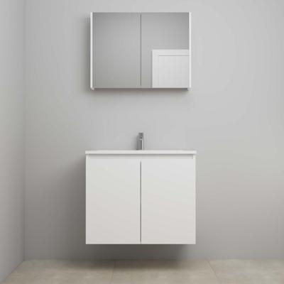 On-Line Badkamermeubelset - 80 cm - Bouwpakket - Greeploos 2 Deuren - Acryl Wastafel - 1 Kraangat - Spiegelkast - Mat Wit