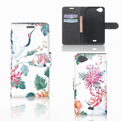 Wiko Rainbow Jam Telefoonhoesje met Pasjes Bird Flowers