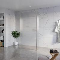 Fortifura Galeria Vrijstaande Inloopdouche - 100x200cm - Helder geribbeld - antikalk - 8mm veiligheidsglas - 2 zijwanden 30cm - wandsteunen en hoekprofielen - Geborsteld RVS PVD (RVS) SW927769 2x/SW797955/SW797945 2x/SW798730 2x - thumbnail