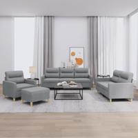 4-delige Loungeset met kussens stof lichtgrijs - thumbnail