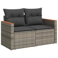 8-delige Loungeset met kussens poly rattan acacia grijs - thumbnail