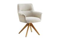 Bureaustoel LE GRAND beige chenille naturel massief eikenhout met armleuning - 47475 - thumbnail