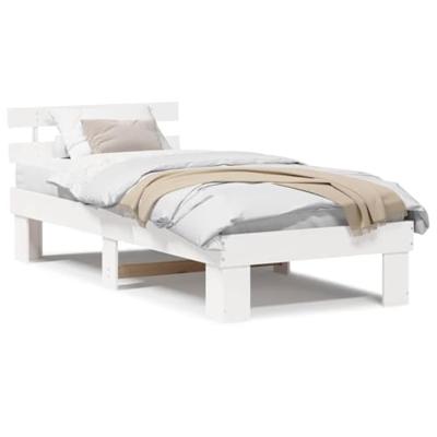 Bedframe met hoofdeinde Wit 90 x 200 cm Massief grenenhout Bedframe met hoofdeinde Wit 90 x 200 cm Massief grenenhout
