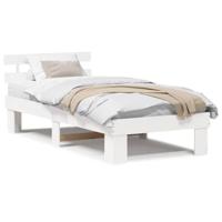 Bedframe met hoofdeinde Wit 90 x 200 cm Massief grenenhout - thumbnail