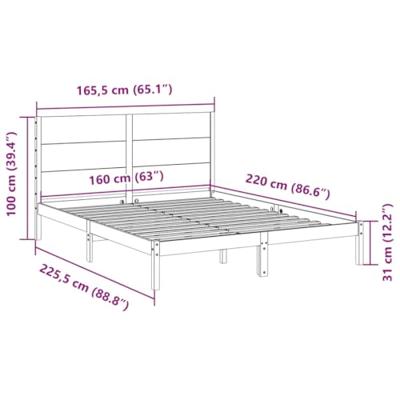 Bedframe extra lang zonder matras massief hout 160x220 cm