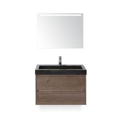 Dante Badmeubelset 80 cm - Tabacco - Wastafel Hardsteen Wit Lucca - met Sence Spiegel