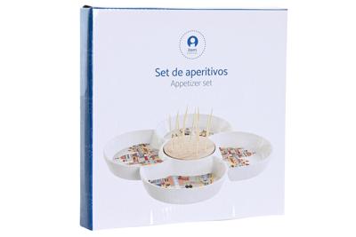 Set voor voorgerechtjes DKD Home Decor Rood Blauw Wit Keramiek 22 x 22 x 7 cm Mediterrane Huizen