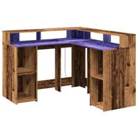 Bureau met LED-verlichting 130x130x91 cm bewerkt hout oud hout - thumbnail