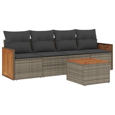 4-delige Loungeset met kussens poly rattan grijs - thumbnail
