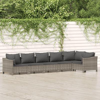 6-delige Loungeset met kussens poly rattan grijs