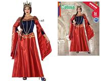 Kostuums voor Volwassenen 113916 Rood Marineblauw Middeleeuwse Koningin - Maat: XS/S - Maat: XS/S - thumbnail