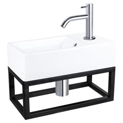 Differnz Force fonteinset - 40x22x11.5cm - Rechthoek - 1 kraangat - Gebogen chromen kraan - met zwart frame - Keramiek Wit 38.401.61