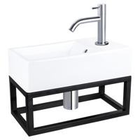 Differnz Force fonteinset - 40x22x11.5cm - Rechthoek - 1 kraangat - Gebogen chromen kraan - met zwart frame - Keramiek Wit 38.401.61 - thumbnail